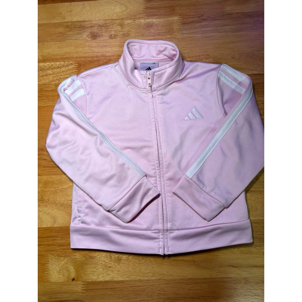 adidas Toddler 2T Pink Track Jacket Full Zip White 3 Stripes Retro Sporty Kids